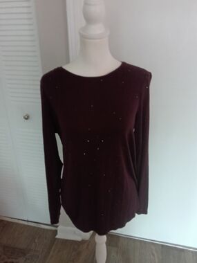 Apt. 9 Long-Sleeve Knit Top in Burgundy with Metallic Specks